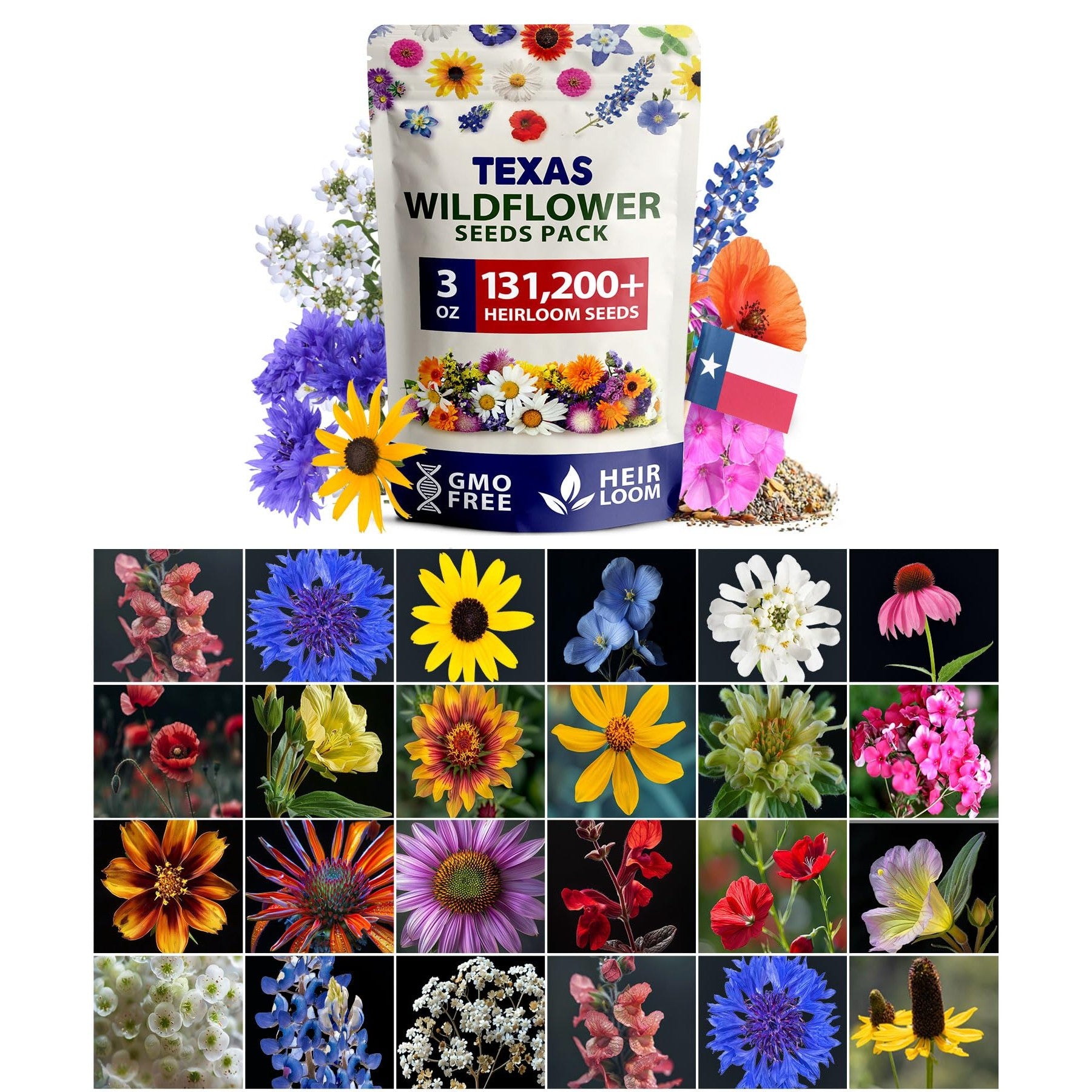 Texas Wildflower Seed Mix (3 oz) - Pure Seed, No Filler