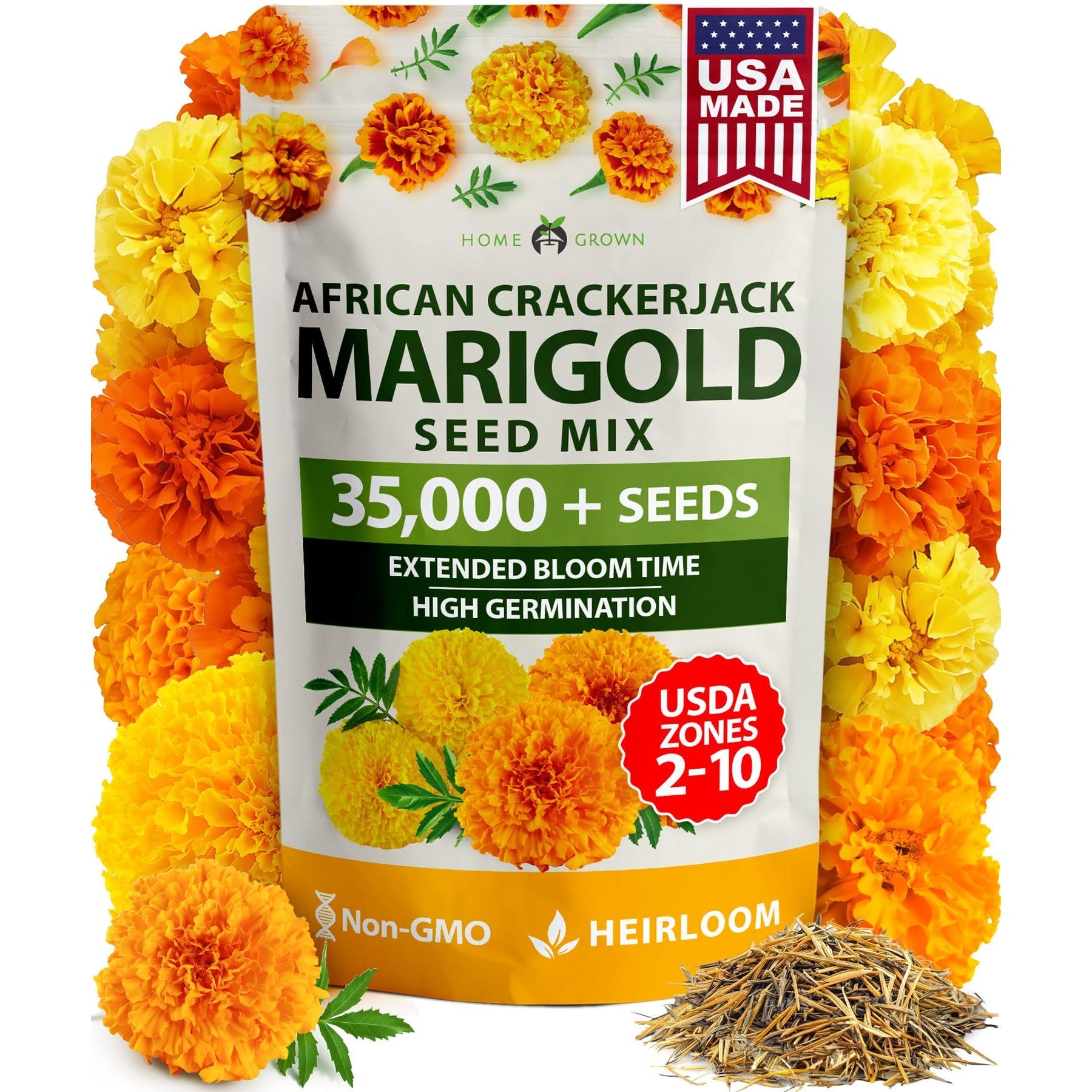 Crackerjack Marigold Seeds - 35,000 Seeds (4.25 oz) - Tall African Mix