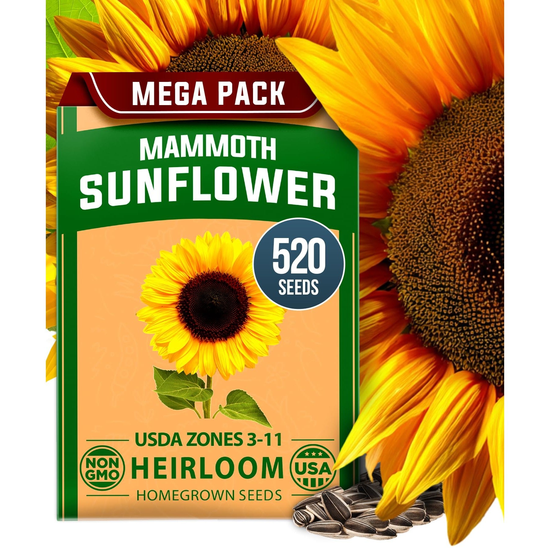 Mammoth Sunflower Seeds - 520 Seeds - Grows Up to 12 ft Tall