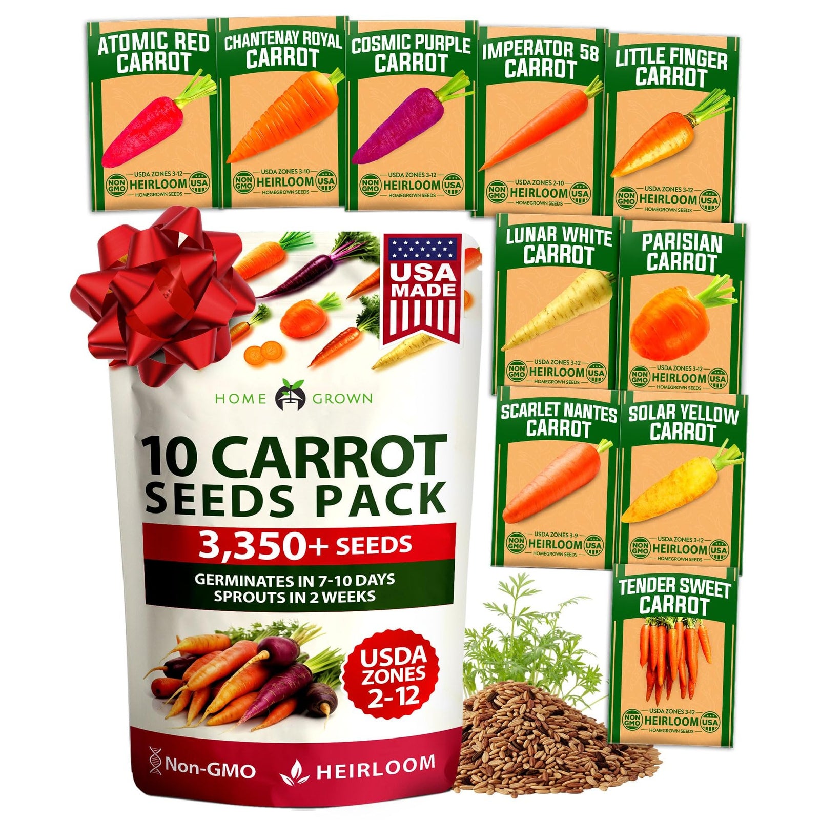 Rainbow Carrot Seed Pack - 10 Varieties - Red, Purple & Yellow Roots