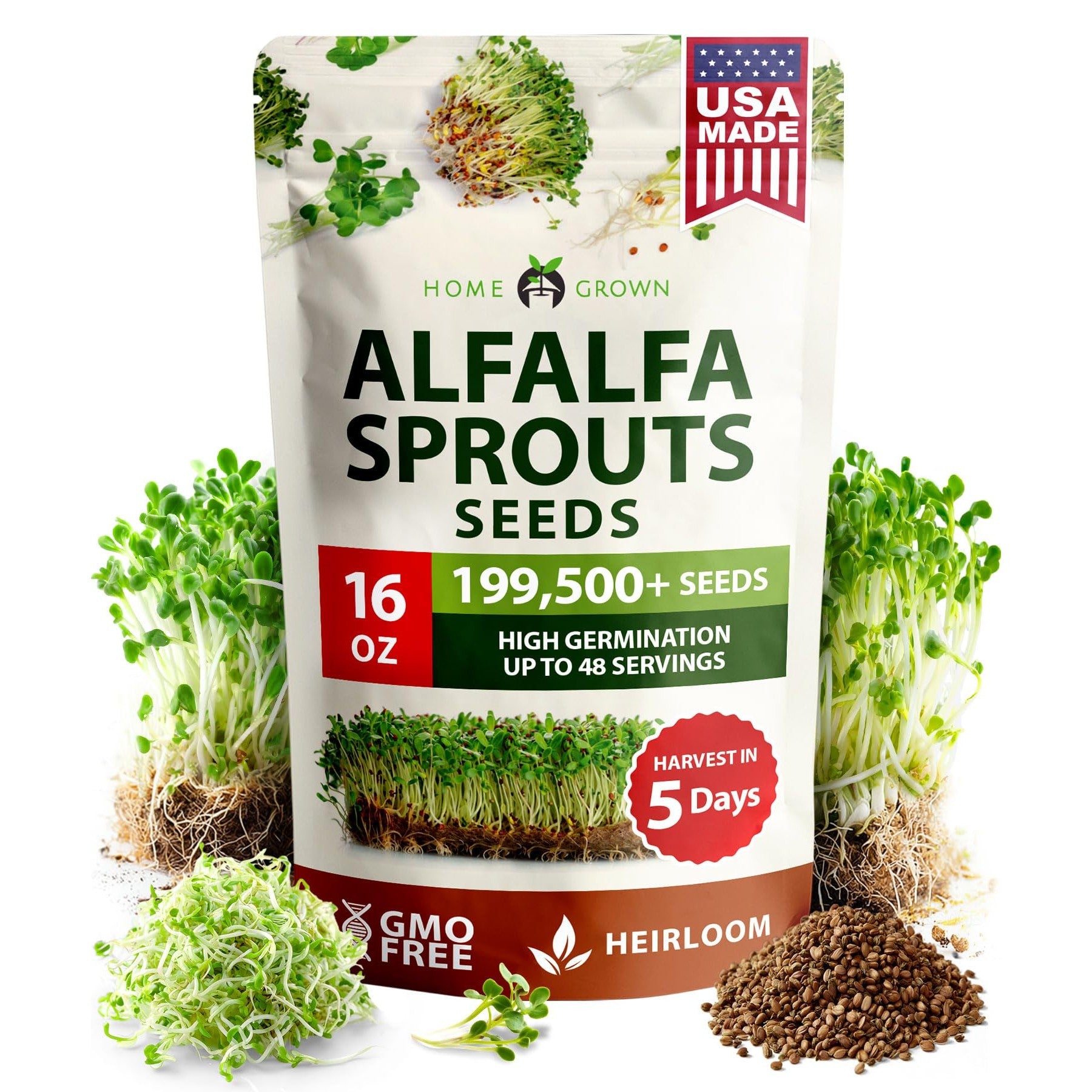 Alfalfa Sprouting Seeds - 16 oz - Non-GMO USA Grown