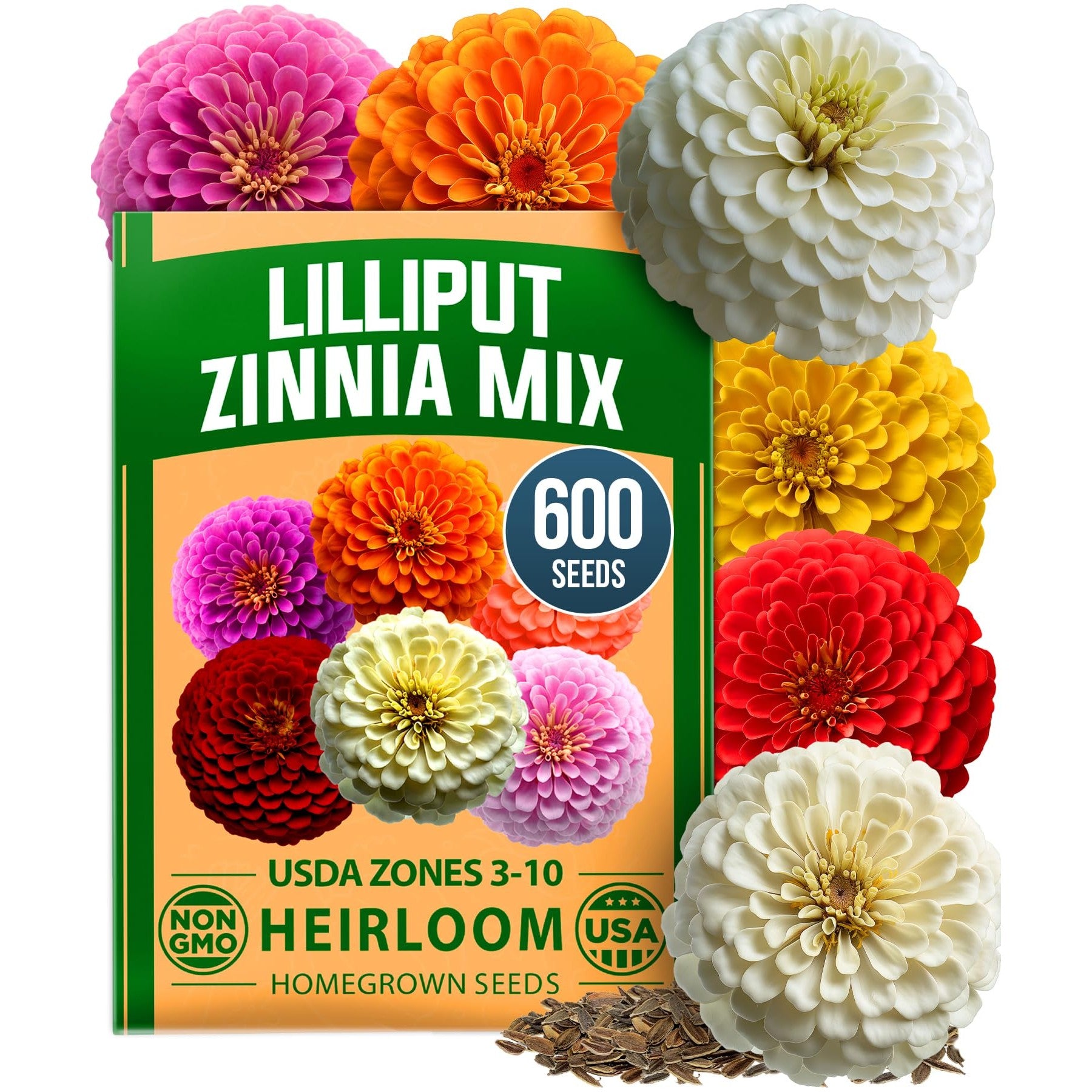 Lilliput Mix Zinnia Seeds - 600 Seeds (4g) - Petite Pompom Blooms