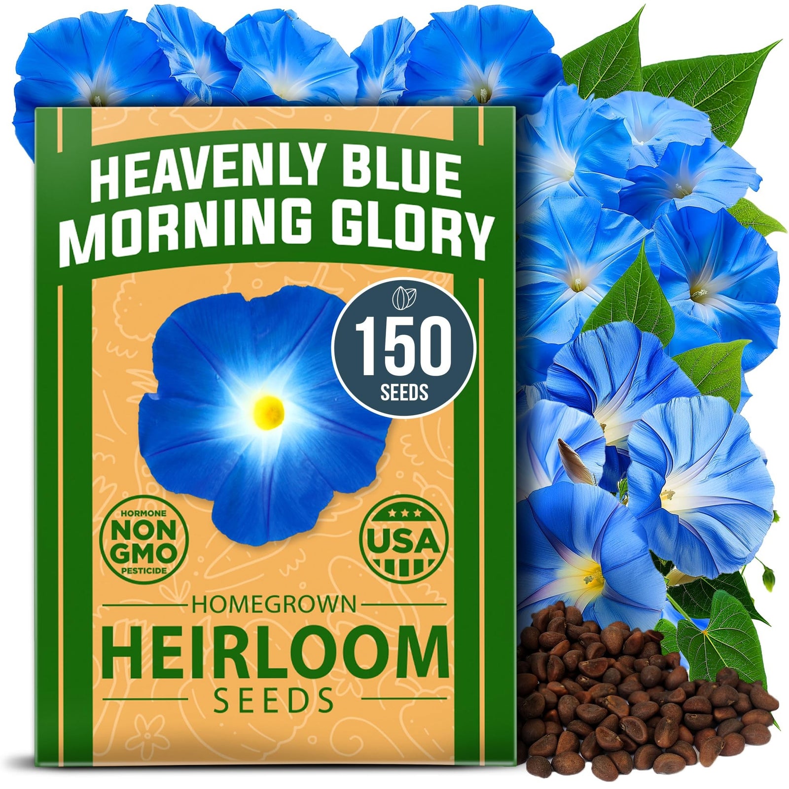 Heavenly Blue Morning Glory Seeds - 150 Seeds - Sky-Blue Vine