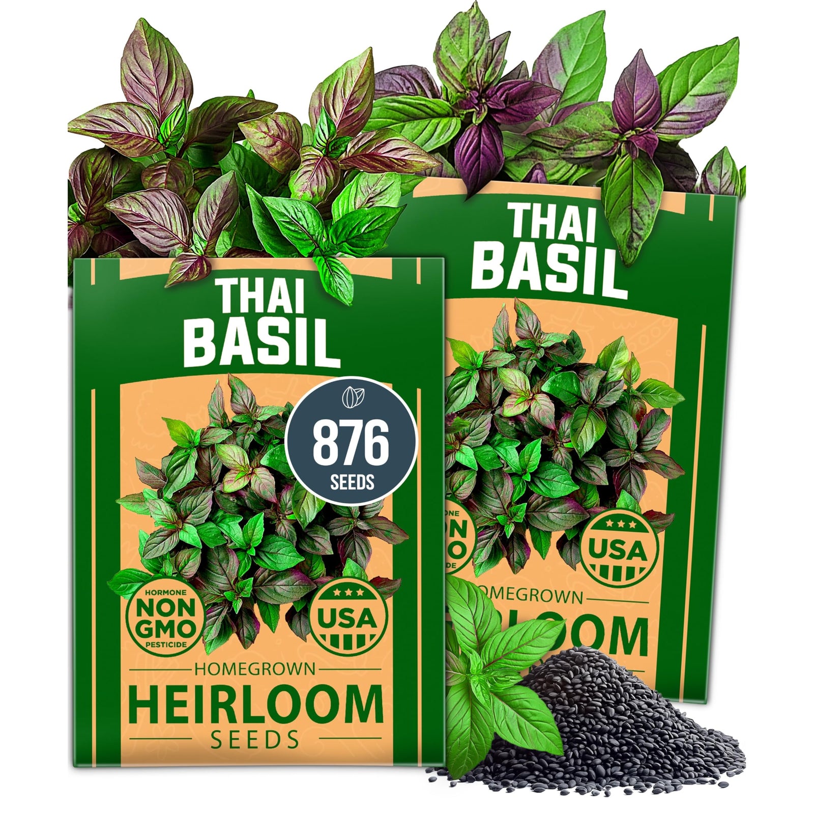 Thai Basil Seeds - 876 Seeds (2-Pack) - Aromatic Heirloom