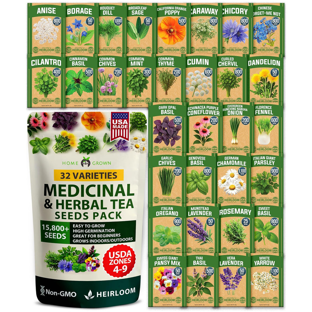 Medicinal Herb Seed Pack - 32 Varieties - Tea & Wellness Garden