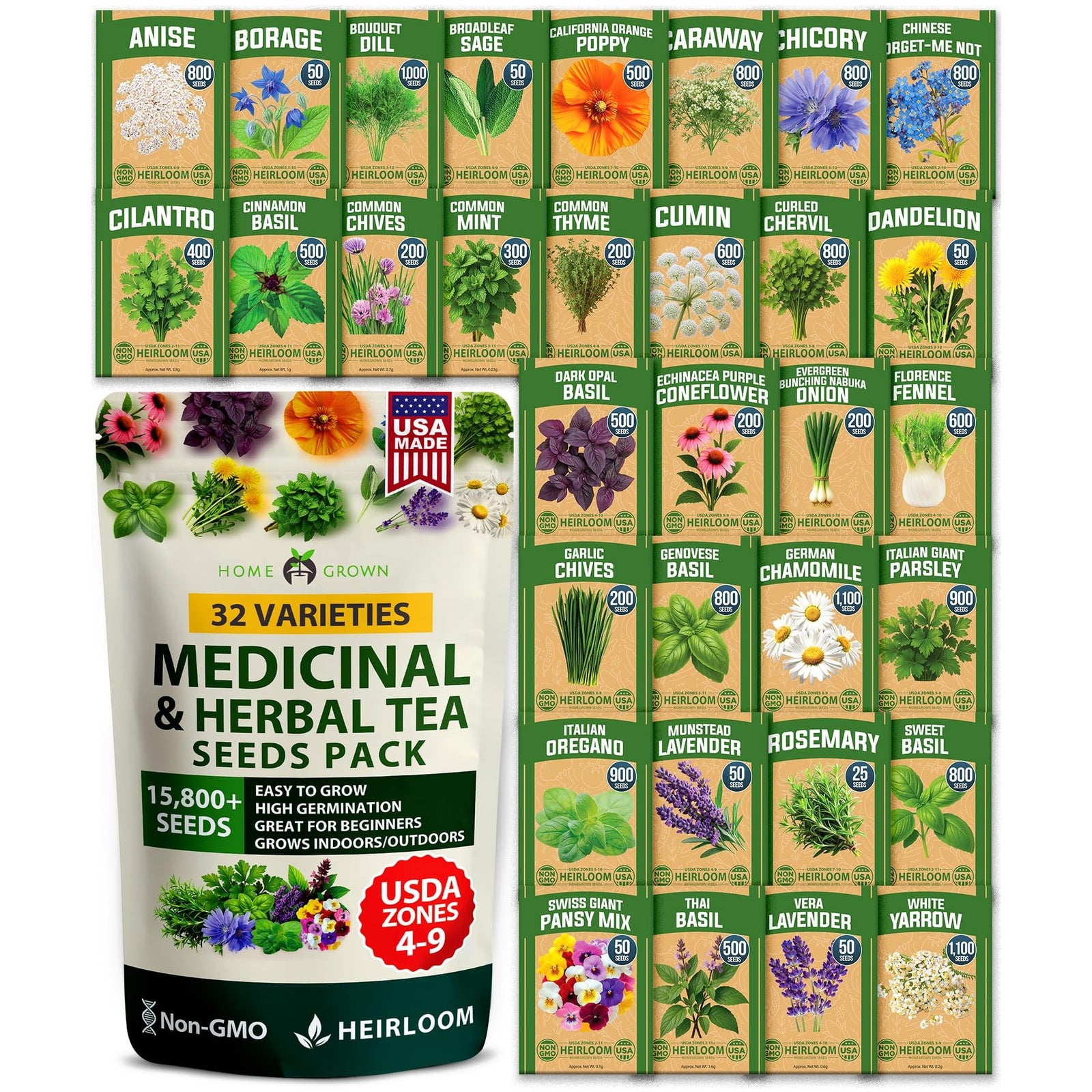 Medicinal Herb Seed Pack - 32 Varieties - Tea & Wellness Garden