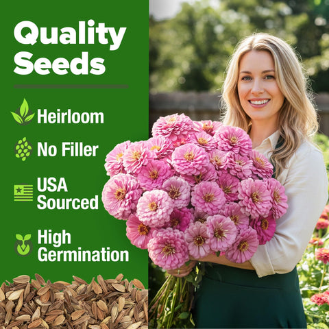 Dwarf Zinnia Seeds Mix - 4,300 Seeds - Cut-and-Come-Again Blooms