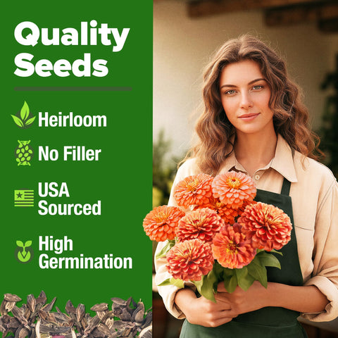 Coral Zinnia Seeds - 300 Seeds - Coral-Pink Blooms