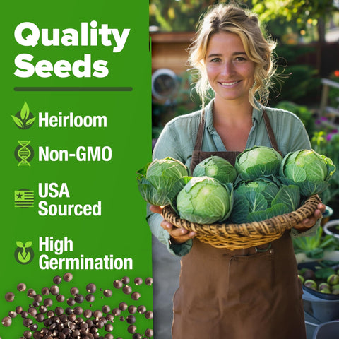 Cabbage Seed Pack - 7 Varieties (2,000+ Seeds) - Heirloom Mix