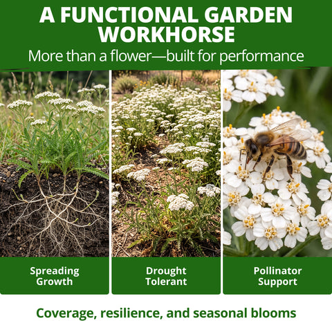 HOME GROWN White Yarrow Flower Seeds (Achillea millefolium) – 8,000 Heirloom Non-GMO Seeds, Drought-Tolerant Perennial, Pollinator-Friendly Wildflower for Gardens