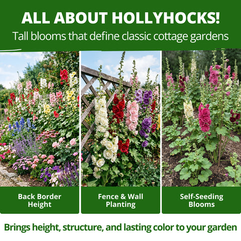 HOME GROWN Hollyhock Chaters Double Mix 100 Seeds (0.9g) – Alcea rosea Flower Seeds for Planting Spring 2026, Double Hollyhock Seeds Perennial Giant, Tall Cottage Garden Blooms
