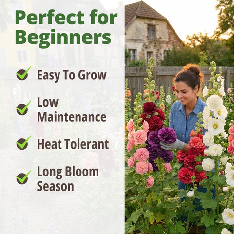 Chater's Double Hollyhock Seeds - 2,400 Seeds - 5-8 ft Double Blooms