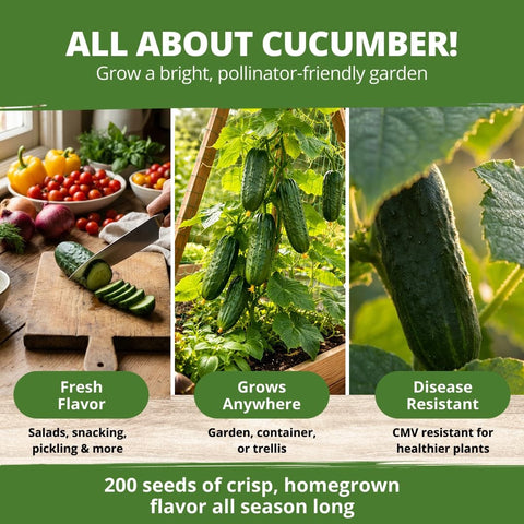 Organic Marketmore Cucumber Seeds - 200 Seeds - Crisp Heirloom Slicer