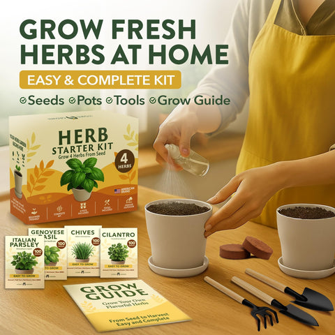 Indoor Herb Garden Kit - 4 Herb Varieties - Pots, Soil & Seeds