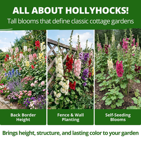 Chater's Double Hollyhock Seeds - 100 Seeds - 5-8 ft Double Blooms