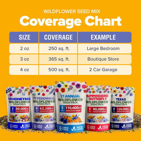 Annual Wildflower Seed Mix - 110,600+ Seeds (3 oz) - 21 Varieties
