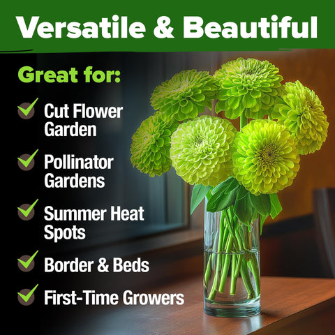 Envy Zinnia Seeds - 8,500 Seeds (2 oz) - Rare Lime-Green Blooms