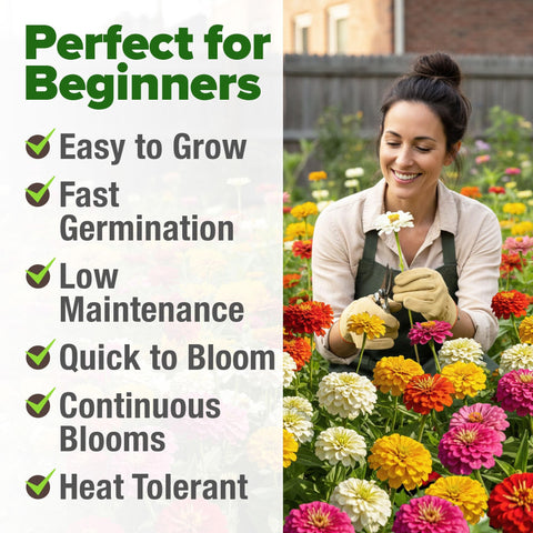 Dwarf Zinnia Seeds Mix - 8,525 Seeds - Cut-and-Come-Again Blooms