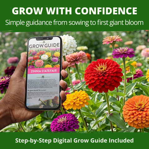 HOME GROWN State Fair Zinnia Seeds – 1,000 Zinnia elegans Seeds (7.5g), Large Double Blooms, Pollinator Friendly, Beds & Borders, Spring 2026