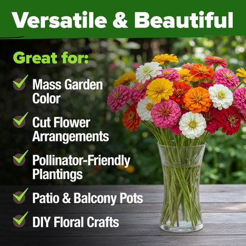 Dwarf Zinnia Seeds Mix - 300 Seeds - Cut-and-Come-Again Blooms