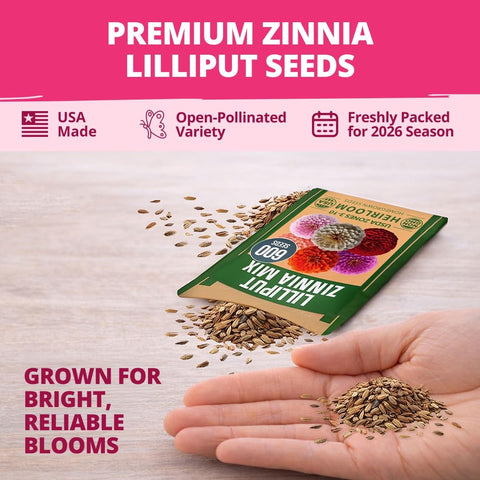 Lilliput Mix Zinnia Seeds - 600 Seeds (4g) - Petite Pompom Blooms