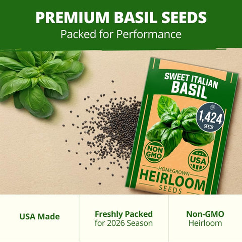 Sweet Italian Basil Seeds - 712 Seeds (2.5g) - Large-Leaf Heirloom