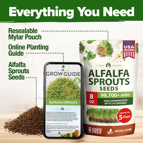 Alfalfa Sprouting Seeds - 8 oz - Non-GMO USA Grown