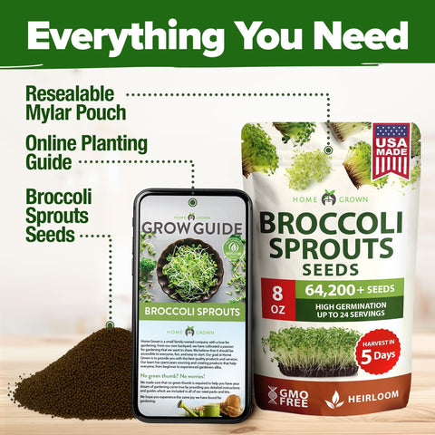 Broccoli Sprouting Seeds - 8 oz - Non-GMO USA Grown