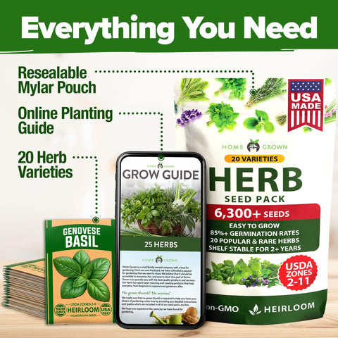 Herb Seed Pack - 20 Varieties (6,000+ Seeds) - With Plant Markers