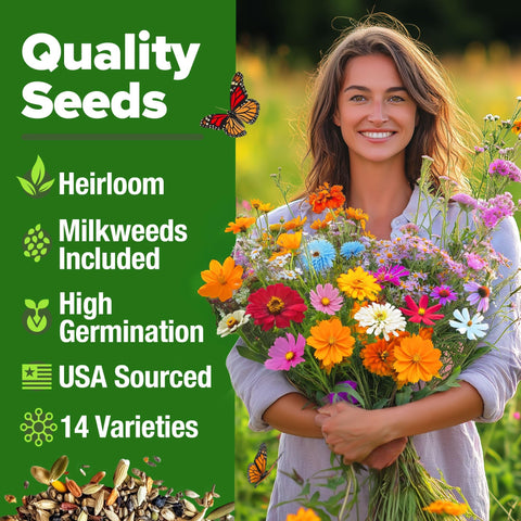 Monarch Butterfly Wildflower Mix - 20,000+ Seeds (2 oz) - With Milkweed