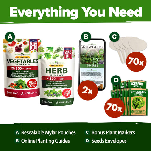 Herb & Vegetable Seed Vault - 70 Varieties (32,000+ Seeds)
