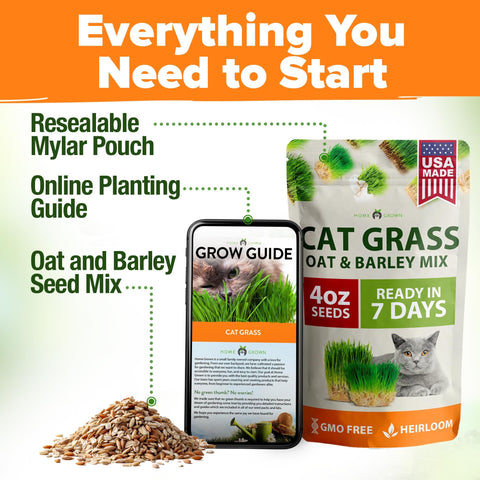 Cat Grass Seed Pack - 3 Varieties (495+ Seeds) - Oat, Barley & Alfalfa