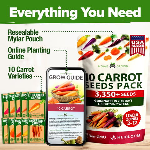 Rainbow Carrot Seed Pack - 10 Varieties - Red, Purple & Yellow Roots