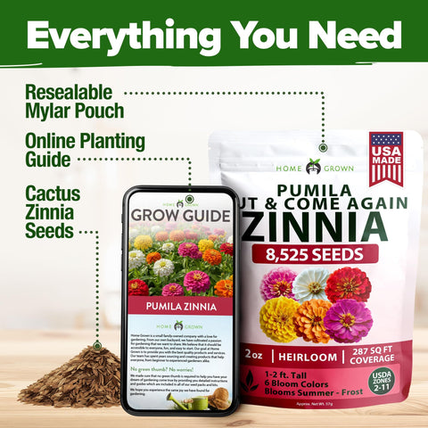Dwarf Zinnia Seeds Mix - 8,525 Seeds - Cut-and-Come-Again Blooms
