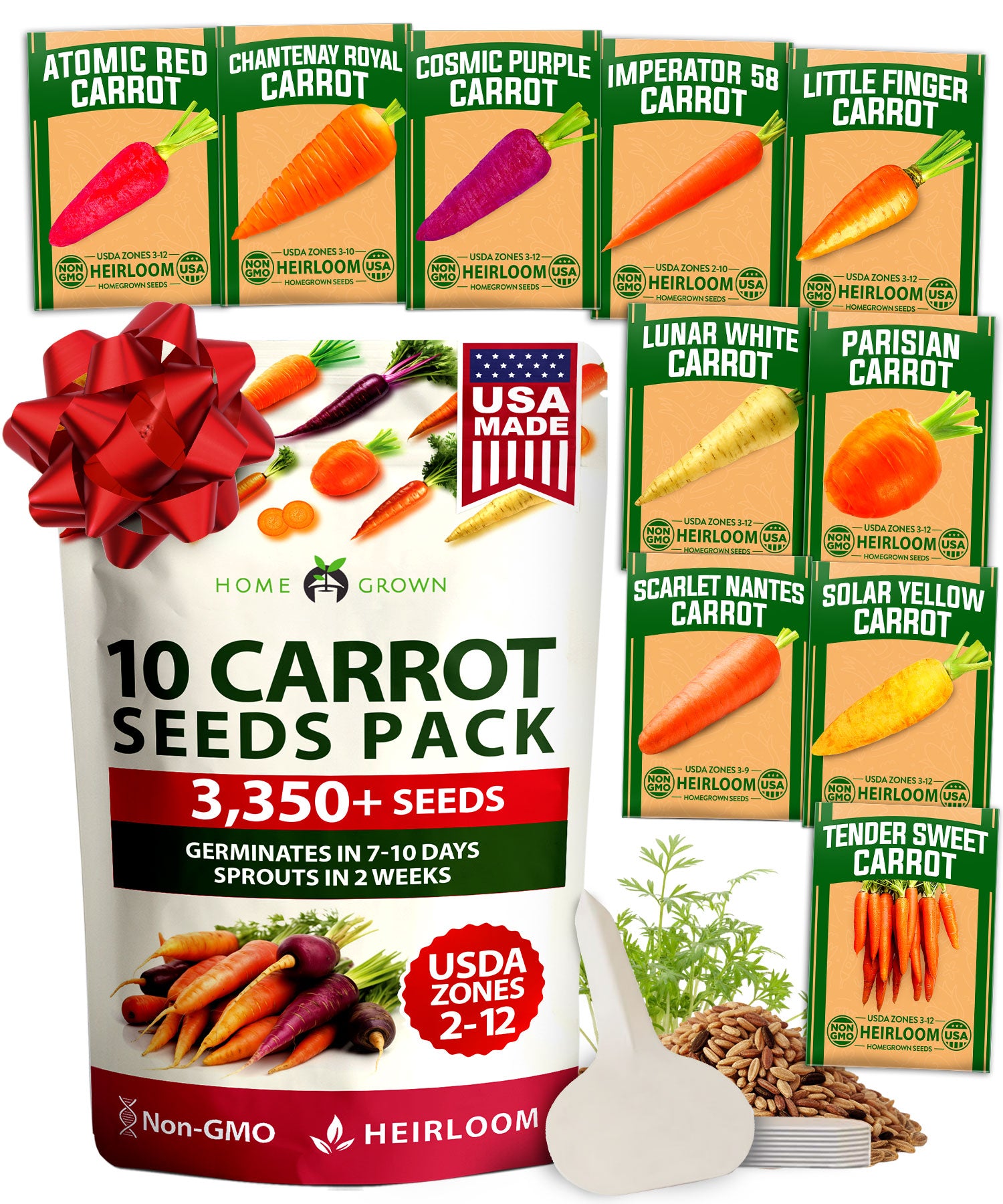 Rainbow Carrot Seeds, 10 Varieties, 3350 ct, Non-GMO - Homegrown