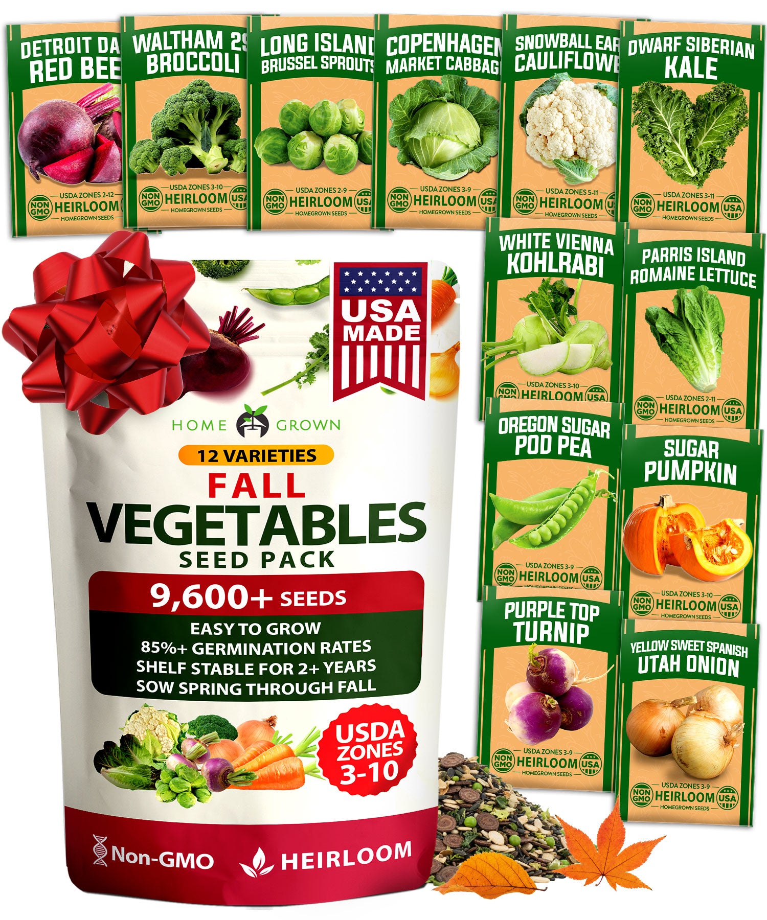 Fall & Winter Vegetable Seed Pack – 9600+ Non-GMO Heirloom Seeds for Cold-Season Gardening – Easy-Grow Cool Weather Veggies