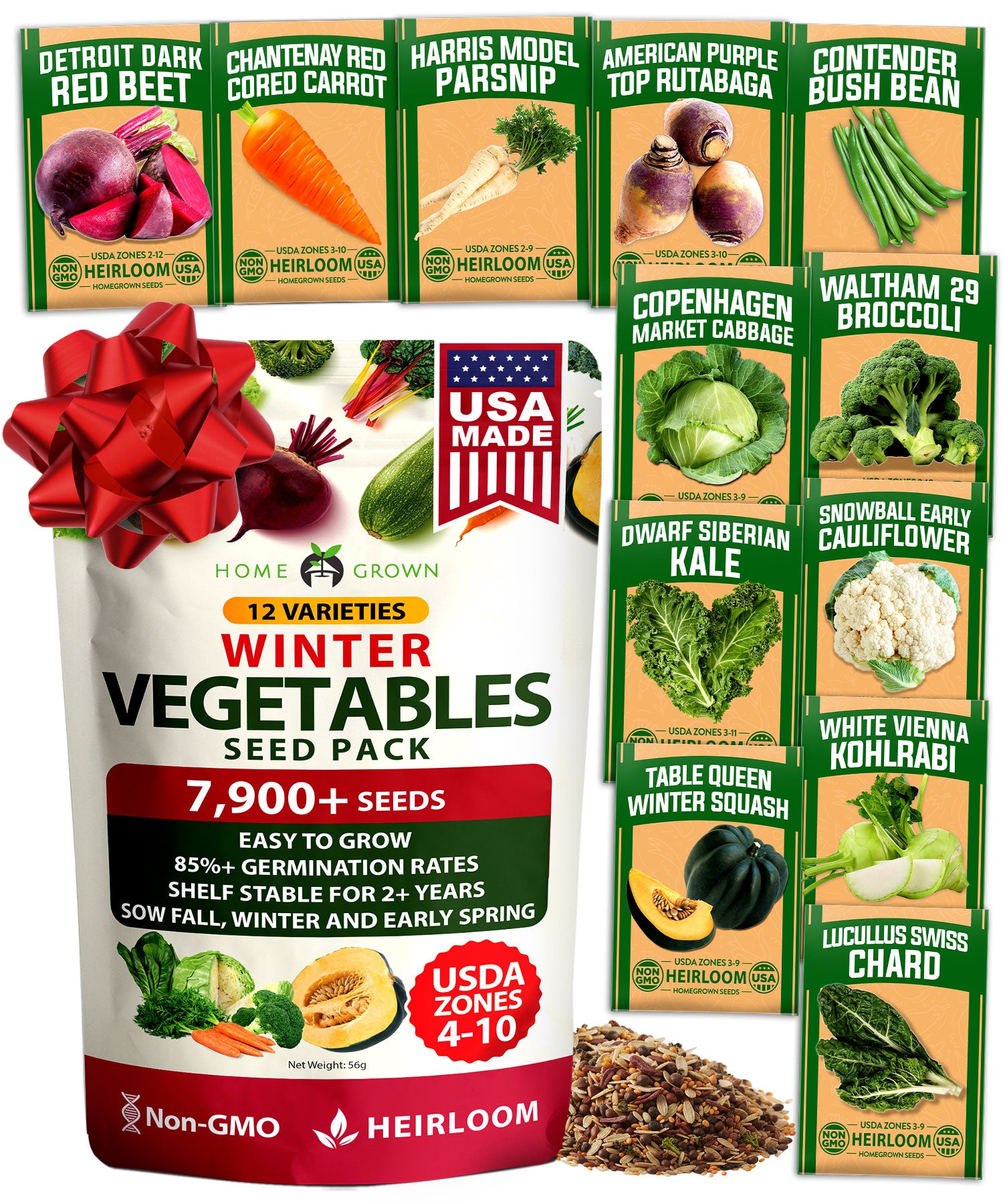12 Winter Vegetable Seed Pack – Non-GMO, Heirloom Garden Seeds for Cold-Season Growing – High Germination, USA-Sourced Variety Kit