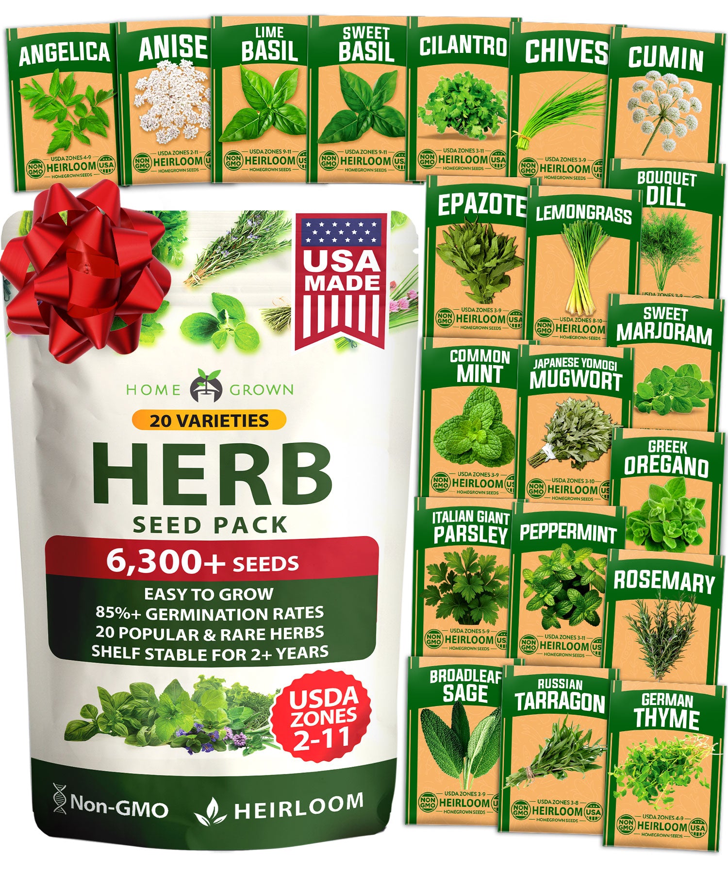 20 Herb Seed Variety Pack – 6000+ Non-GMO Culinary & Medicinal Seeds + 20 Plant Markers