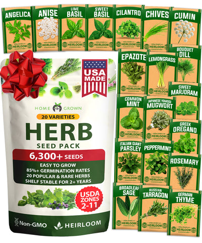 20 Herb Seed Variety Pack – 6000+ Non-GMO Culinary & Medicinal Seeds + 20 Plant Markers
