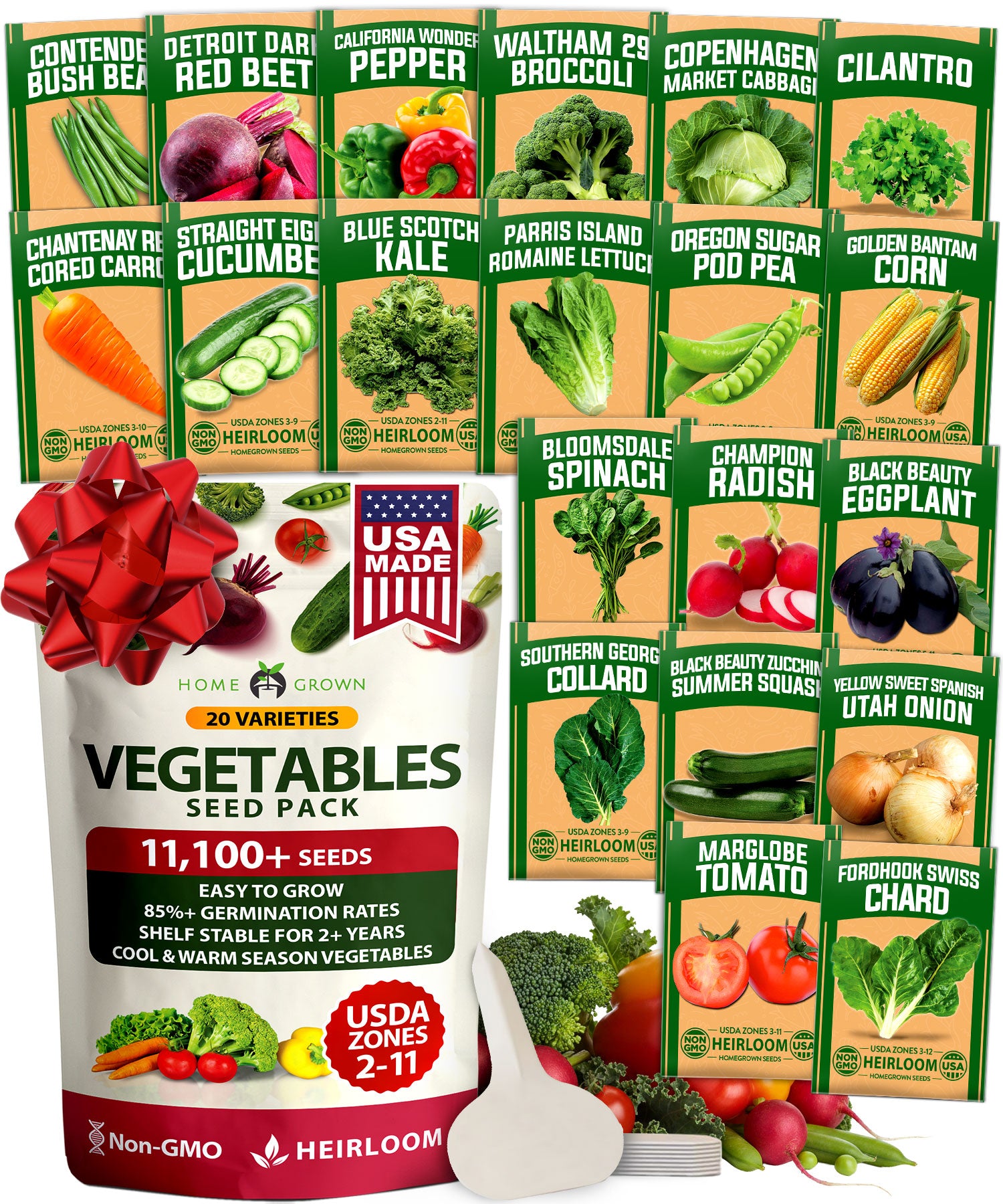 Heirloom Vegetable Seeds, 20 Variety Pack, 8000+ ct
