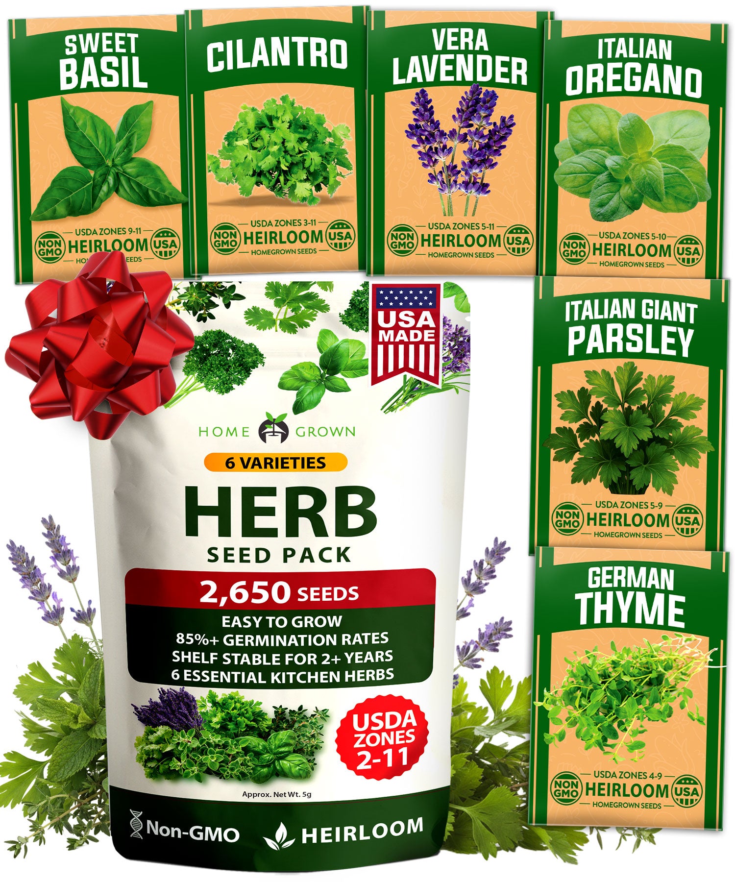 Herb Seed Variety Pack – 6 Non-GMO Culinary Herbs for Indoor, Outdoor & Hydroponic Growing