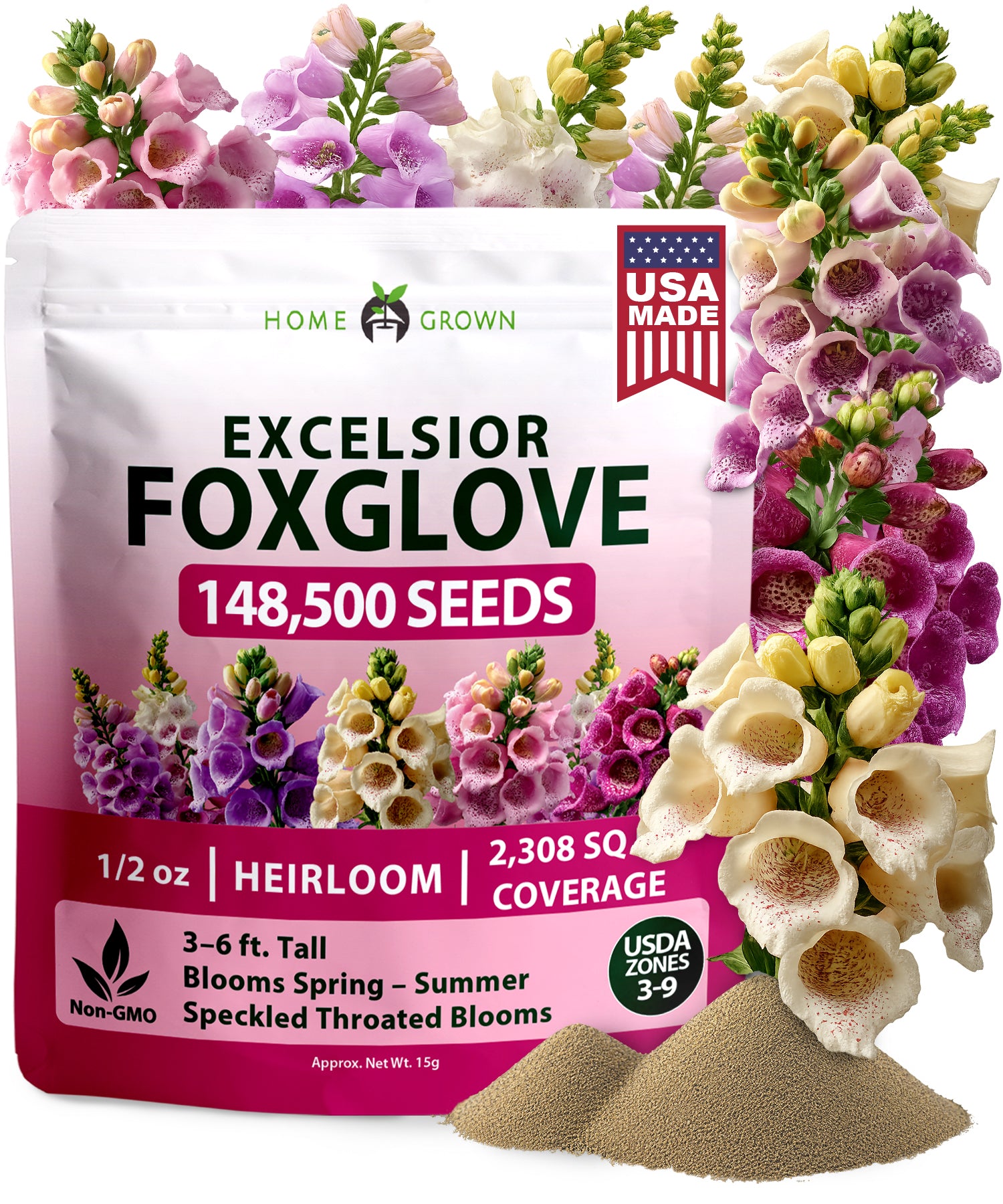 Excelsior Mix Foxglove Seeds - 148,500 Seeds (15g) - Striking Tall Spires