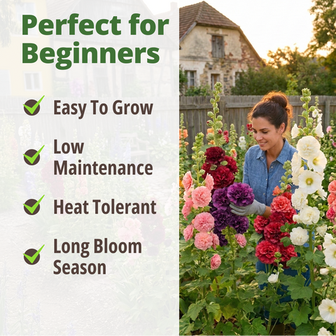 HOME GROWN Hollyhock Chaters Double Mix 2400 Seeds (0.5g) – Alcea rosea Flower Seeds for Planting Spring 2026, Double Hollyh…