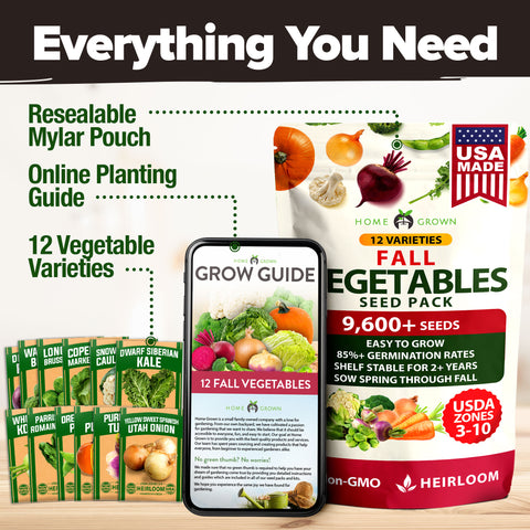 Fall & Winter Vegetable Seed Pack – 9600+ Non-GMO Heirloom Seeds for Cold-Season Gardening – Easy-Grow Cool Weather Veggies