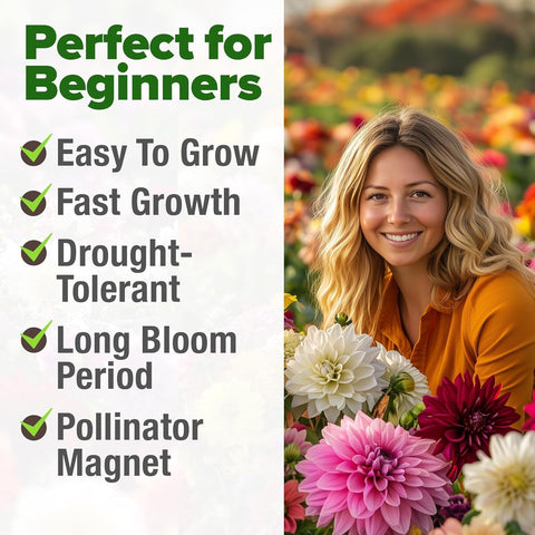 Zinnia Dahlia Seeds (1048 Count) – Premium High-Germination Flower Seeds for Vibrant Blooms, Cut Flowers & Summer Gardens