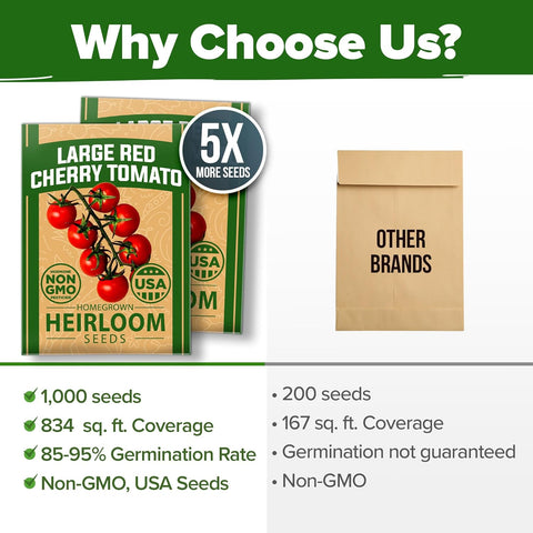 Cherry Tomato Seeds – Heirloom, Non-GMO – 1000 Seed Count | High Yield, Indoor/Outdoor, Hydroponic Friendly