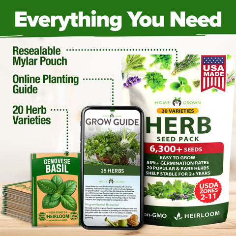 20 Herb Seed Variety Pack – 6000+ Non-GMO Culinary & Medicinal Seeds + 20 Plant Markers