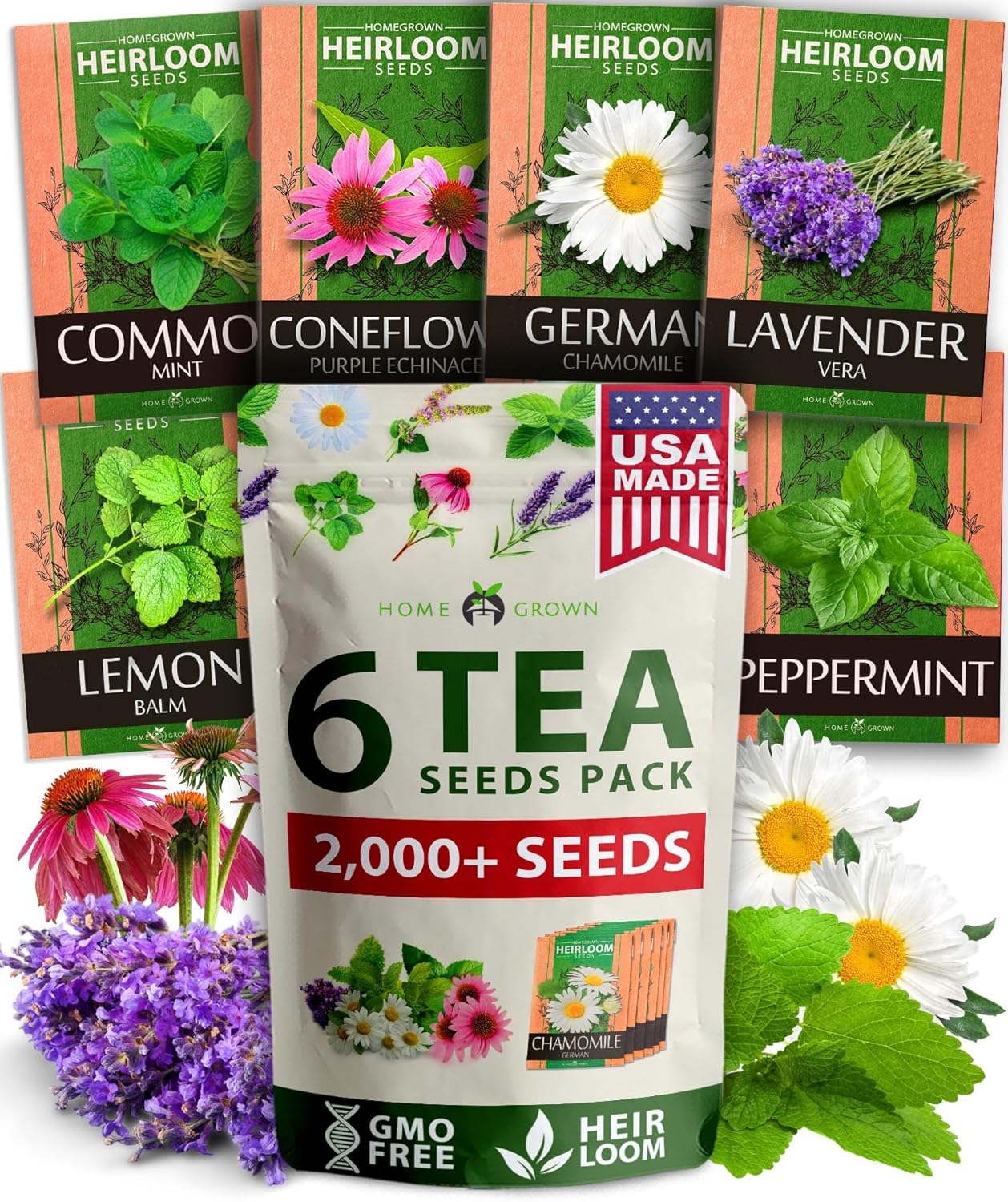 Herbal Tea Seed Pack, 6 Varieties, Heirloom Non-GMO
