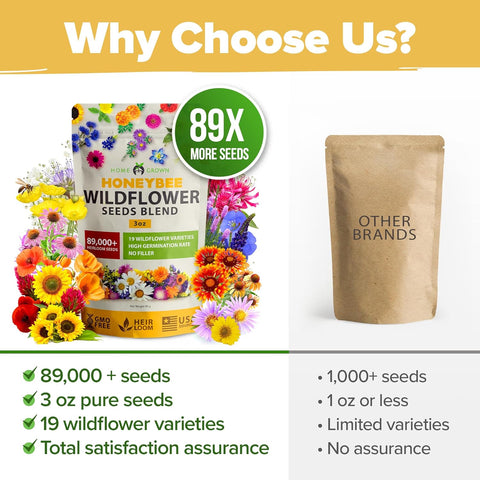 Honeybee Wildflower Seeds: (3oz) 89,000+ Bulk Mix 19 Varieties