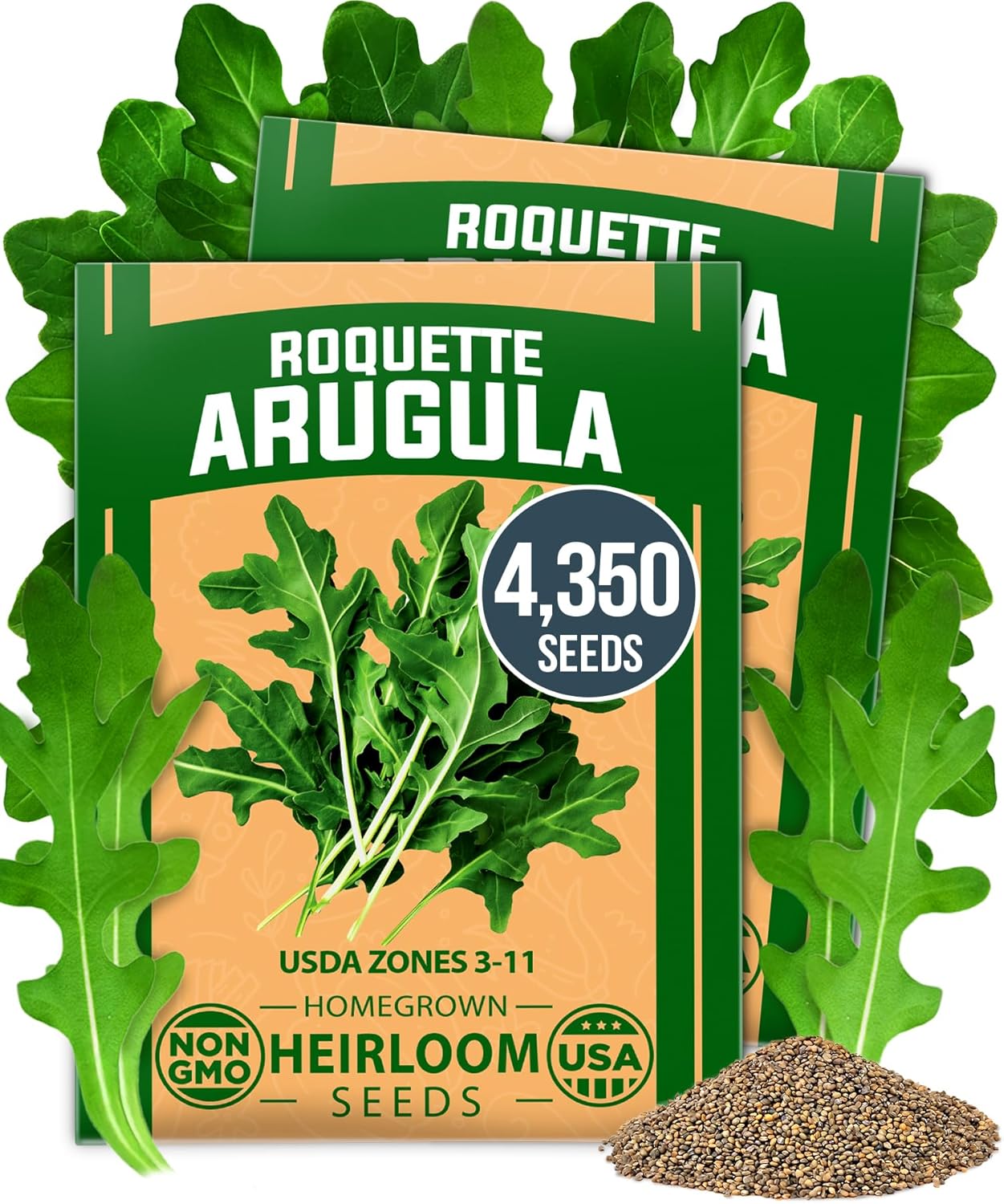 Arugula Seeds – 4,350 Non-GMO Heirloom Seeds (2 Pack) for Fast-Growing Garden Greens